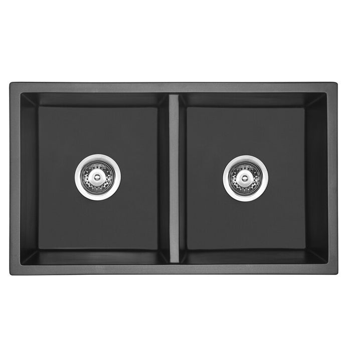 770*450*230mm BK Arcko Granite Matte Black Square Top Mount / Under Mount Double Bowls Laundry Kitchen Sink - HD reno