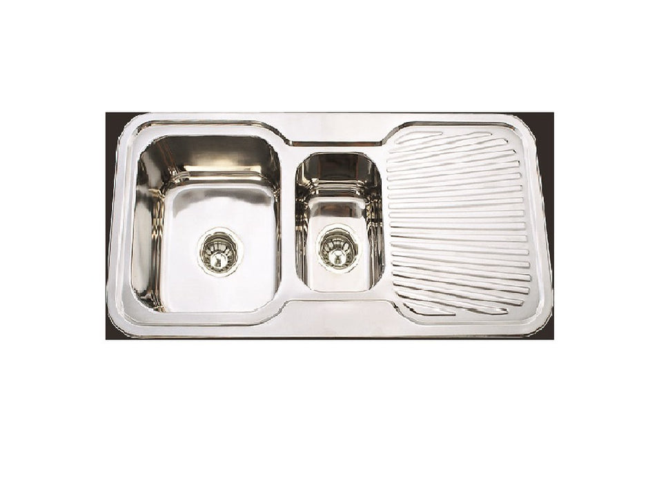 980*480*170mm BK Traditionell 304 Stainless Steel Top Mount Chrome Round Corner 1 and 1/4 Bowl with Drainer Laundry Kitchen Sink