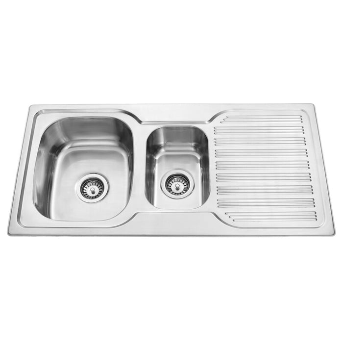 980*480*170mm BK Traditionell 304 Stainless Steel Top Mount Chrome Square Corner 1 and 1/4 Bowl with Drainer Laundry Kitchen Sink