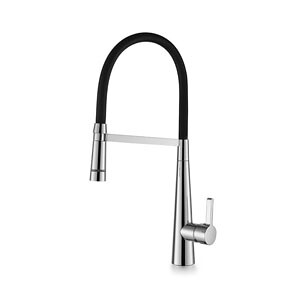 BK Kuchendesigner Chrome Brass Round Pull Out Gooseneck Kitchen Mixer With LED - HD reno