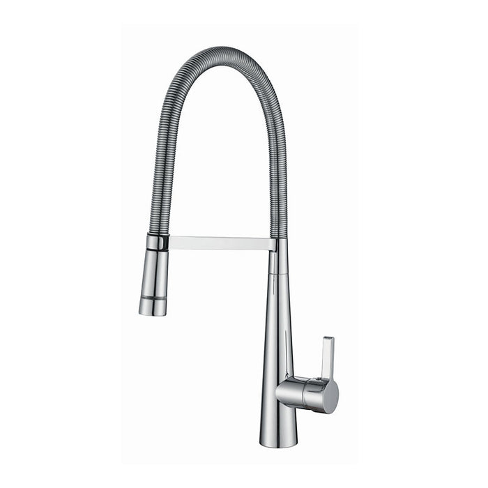 BK Kuchendesigner Chrome Brass Round Pull Out Swivel Gooseneck Kitchen Mixer With LED - HD reno
