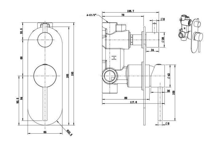 BK Morgan Chrome/Matt Black/Brushed Nickel/Brushed Gold/Brushed Bronze/Brushed Gun Metal Brass Round Shower/Wall Mixer With Diverter - HD reno