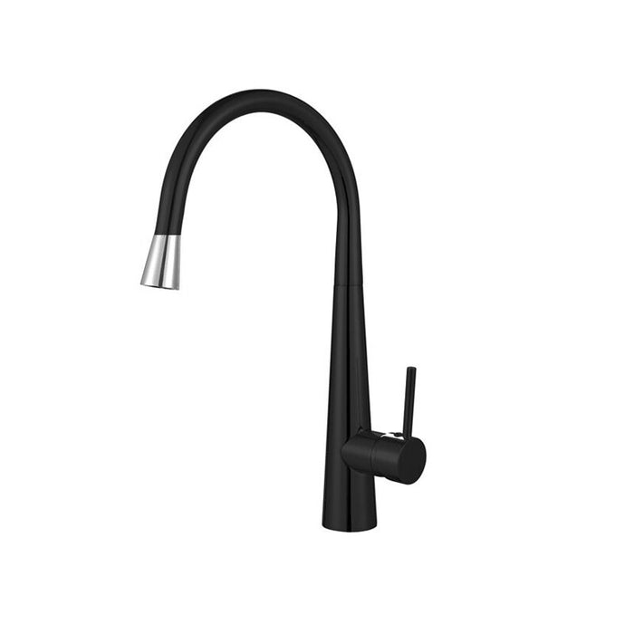 BK Kuchendesigner Matt Black Brass Round Swivel Gooseneck Kitchen Mixer - HD reno