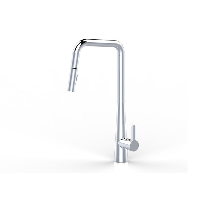 BK Kuchendesigner Chrome/Matt Black Brass Pull Out Swivel Curved Kitchen Mixer - HD reno