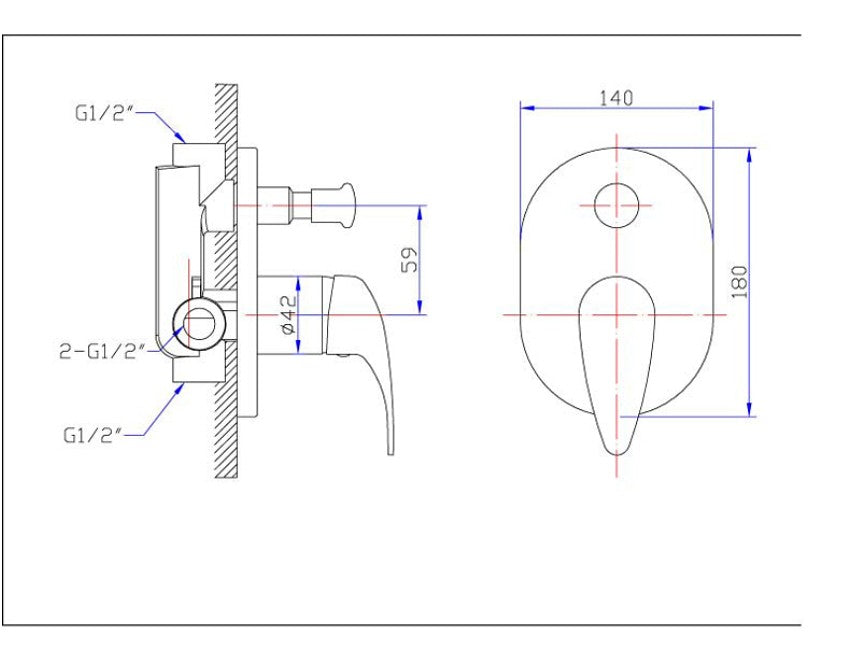 40mm BK Wahlen 10 Chrome Brass Shower Wall Mixer With Diverter - HD reno