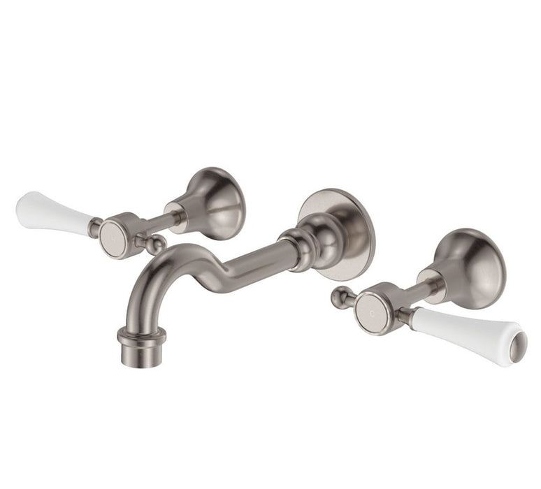 Fienza Lillian Chrome/Matt Black/Brushed Nickel/Urban Brass Solid Brass With Ceramic White Handle Lever Basin/Bath Wall Set