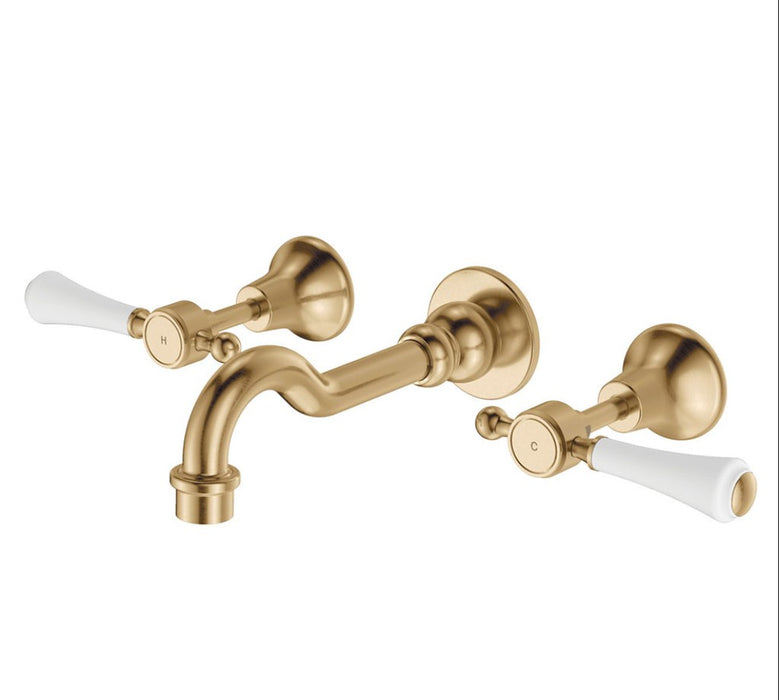 Fienza Lillian Chrome/Matt Black/Brushed Nickel/Urban Brass Solid Brass With Ceramic White Handle Lever Basin/Bath Wall Set