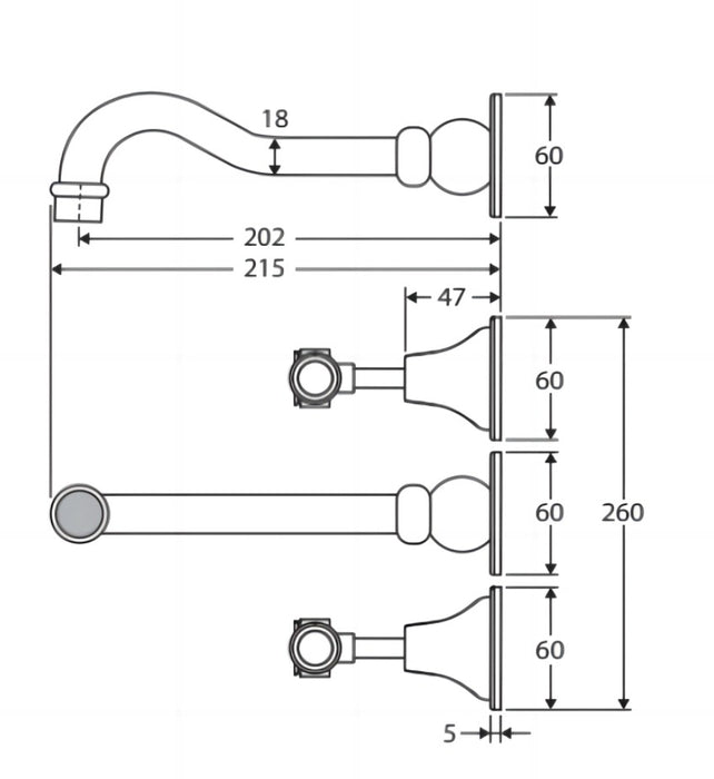 Fienza Lillian Chrome/Matt Black/Brushed Nickel/Urban Brass Solid Brass With Ceramic White Handle Lever Basin/Bath Wall Set