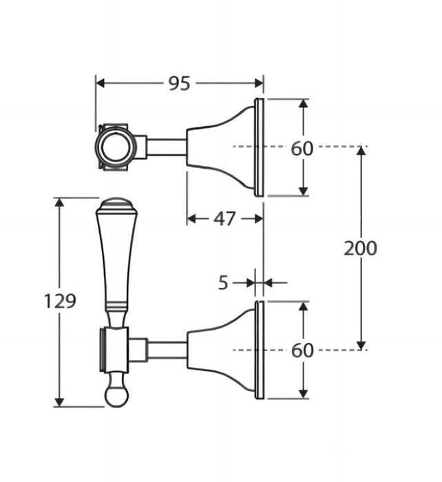Fienza Lillian Chrome/Matt Black/Brushed Nickel/Urban Brass Solid Brass With Ceramic White Handle Lever Wall Top Assemblies