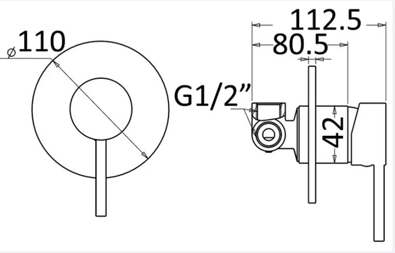 INS Pavia Chrome/Matt Black Round Shower Mixer