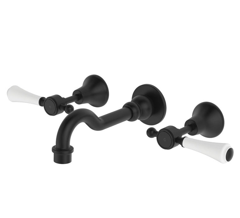 Fienza Lillian Chrome/Matt Black/Brushed Nickel/Urban Brass Solid Brass With Ceramic White Handle Lever Basin/Bath Wall Set