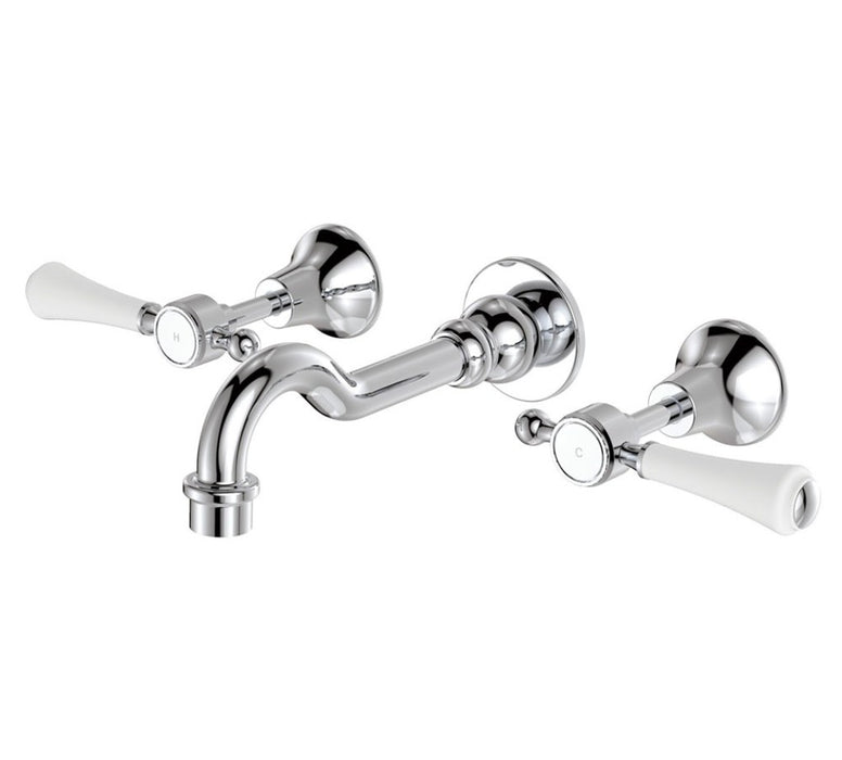 Fienza Lillian Chrome/Matt Black/Brushed Nickel/Urban Brass Solid Brass With Ceramic White Handle Lever Basin/Bath Wall Set
