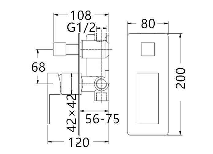 INS Taran Chrome/Matt Black Square Wall Diverter Mixer