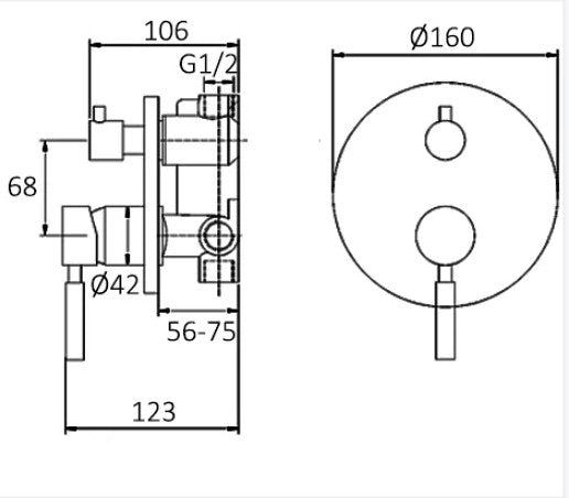 INS Pavia Chrome/Matt Black Round Wall Diverter Mixer
