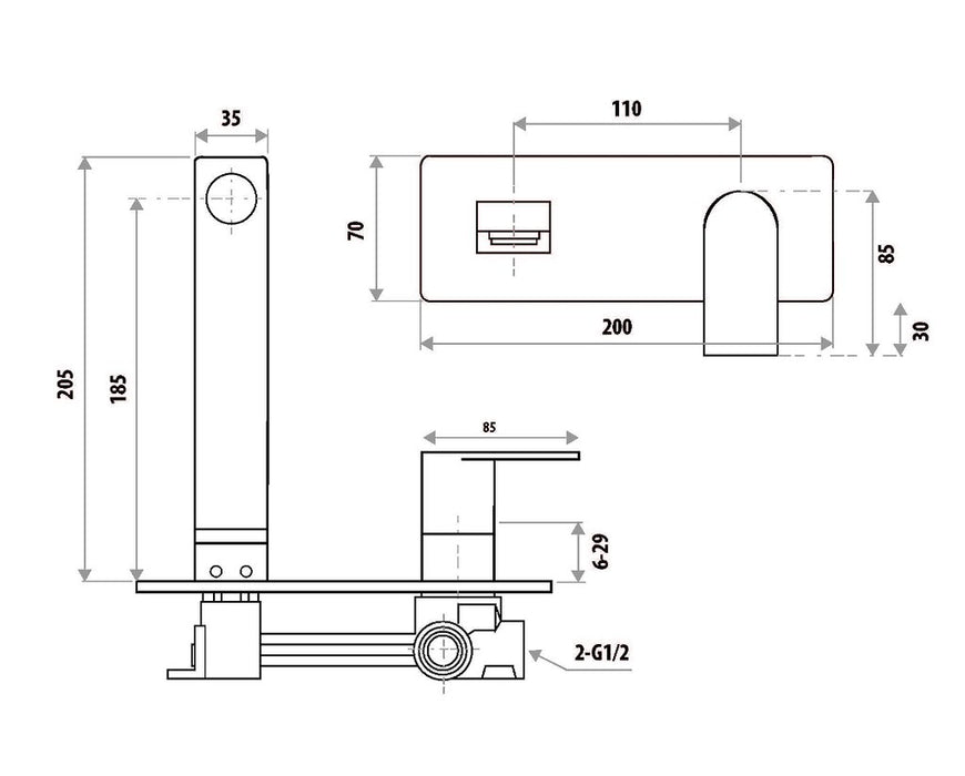 European Design The GABE Leva Wall Outlet Mixer Chrome/Chrome and Black/Chrome and Rose Gold/Brushed Gold/Matt Black/Matt Black and Rose Gold/Brushed Nickel/Gunmetal Grey