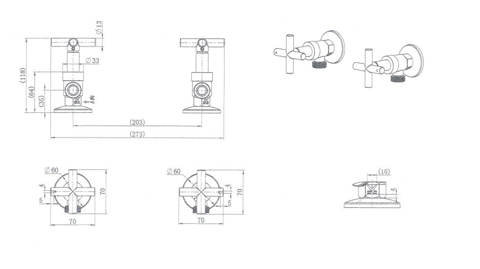 Modernnational Ryker Chrome/Matt Black/Brushed Bronze/Brushed Nickel Solid Brass 1/4 Turn Washing Machine Stops