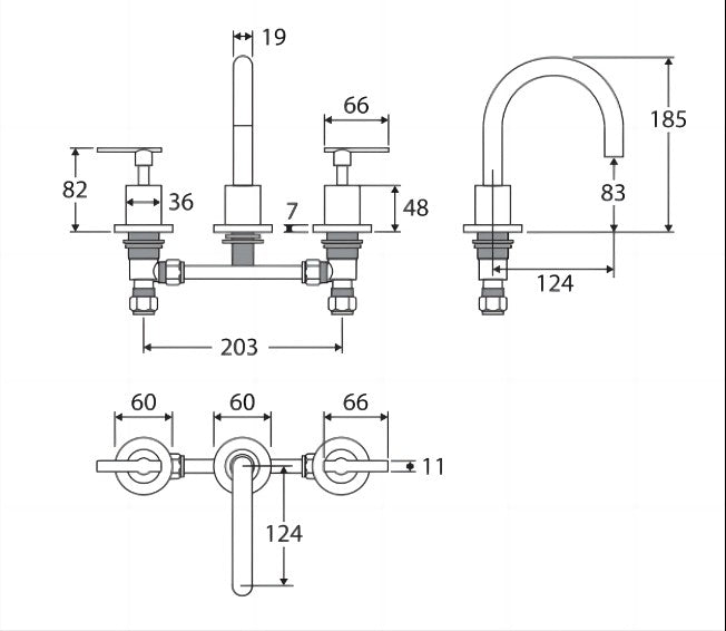 Fienza Michelle Chrome Solid Brass Three-piece Swivel Lever Basin Set