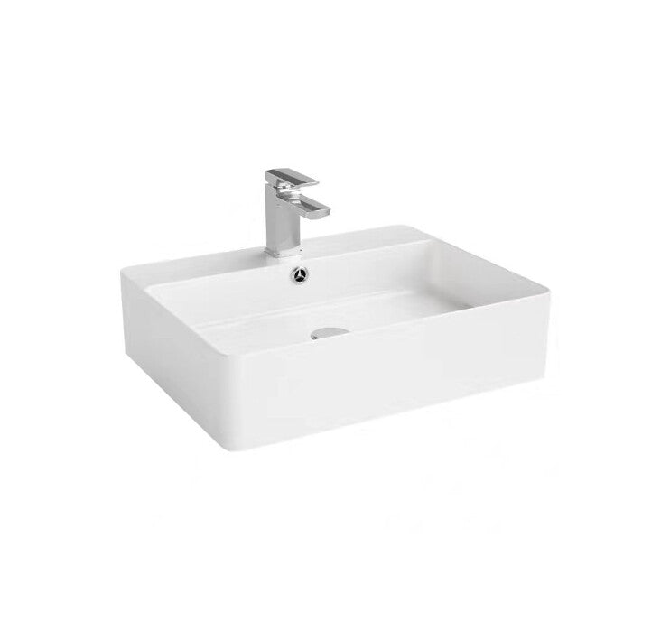 550*420*140mm Poseidon B5542 Ultra Slim Gloss White Ceramic Rectangle With Overflow 1 Tap Hole Wall Hung/Above Counter Basin