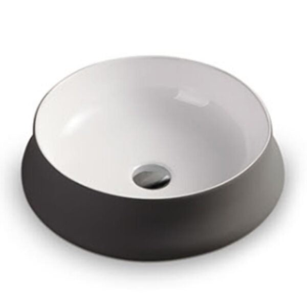 455*455*155mm Poseidon Art PA4545 Gloss White And Grey Silicone Ceramic Round Above Counter Basin
