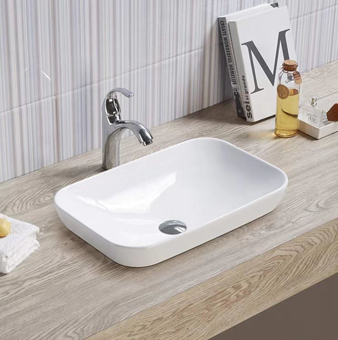 515*340*155mm Poseidon PI5134 Gloss White Ceramic Rectangle Insert Basin