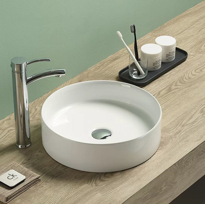 394*394*115mm Poseidon Ultra Slim PA3911 Gloss White Ceramic Round Above Counter Basin
