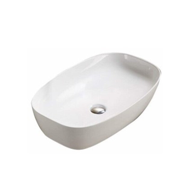 600*380*135mm Poseidon Ultra Slim PA6038 Gloss White Ceramic Rectangle Above Counter Basin