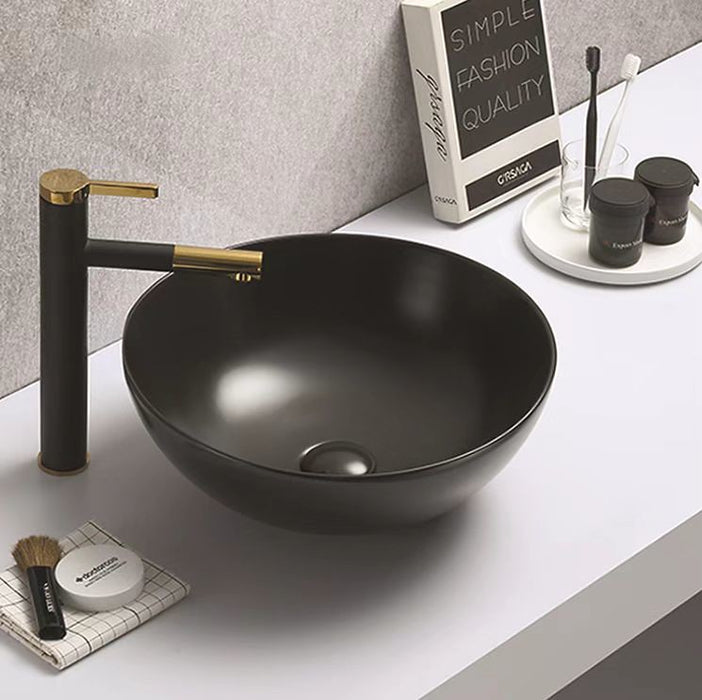 400*400*130mm Poseidon Matt Color PA4040 Matt Black Ceramic Round Above Counter Basin