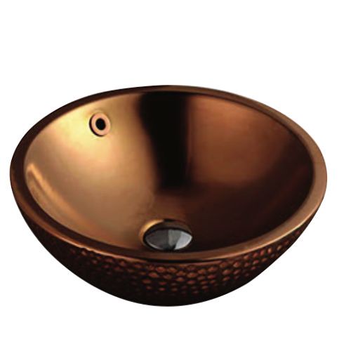 425*425*145mm Poseidon Color PA4343 Rose Gold Ceramic Round With Overflow Above Counter Basin