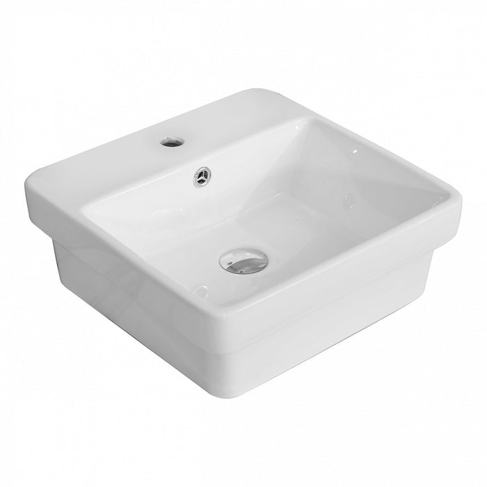 410*410*130mm Poseidon PI4141 Gloss White Ceramic Square With Overflow 1 Tap Hole Insert Basin