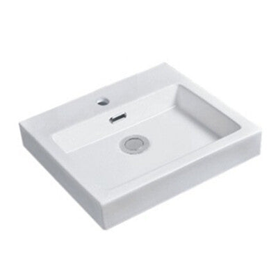 485*445*130mm Poseidon PI4844 Gloss White Ceramic Rectangle With Overflow 1 Tap Hole Insert Basin