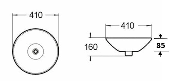 410*410*160mm Poseidon PIS4141 Gloss White Ceramic Round Insert Basin