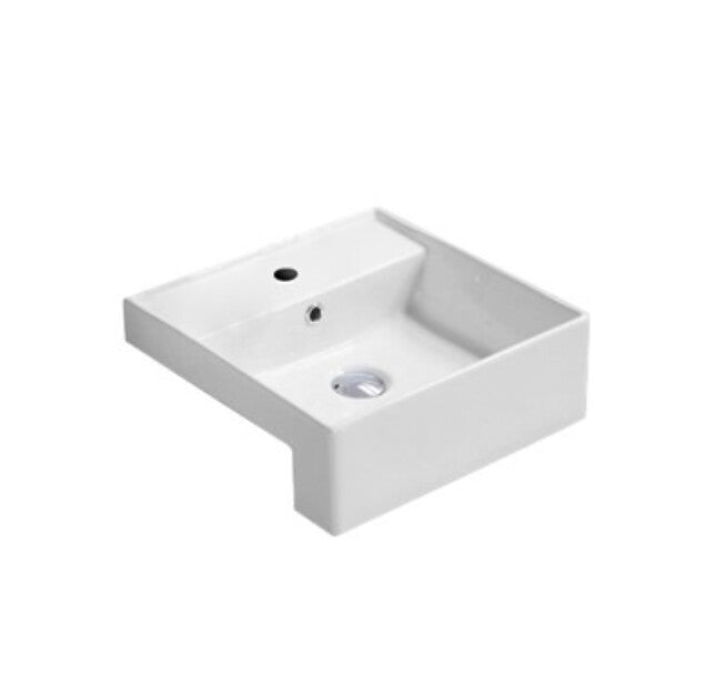 410*410*140mm Poseidon PSR4141 Gloss White Ceramic Square With Overflow 1 Tap Hole Semi Recessed Basin