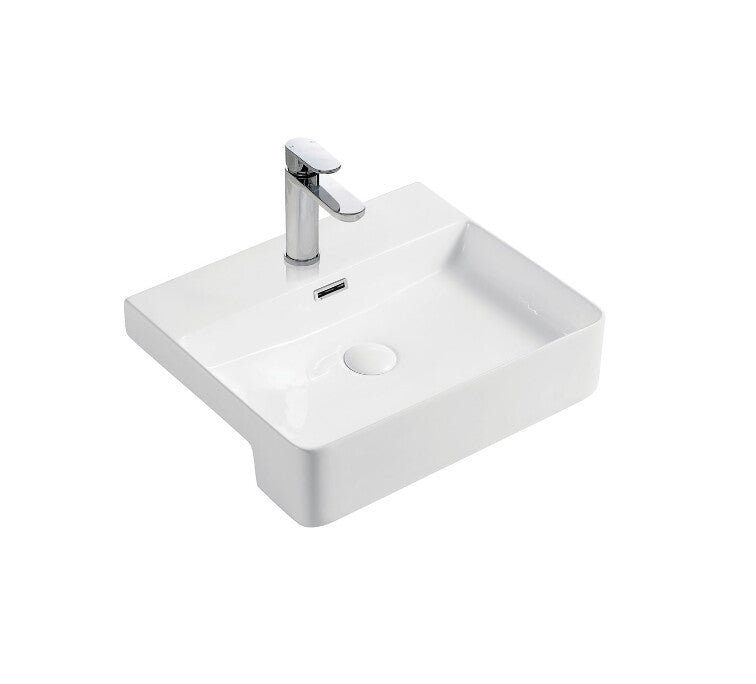 500*420*120mm FIE Petra Gloss White Ceramic Rectangle Semi Recessed Basin