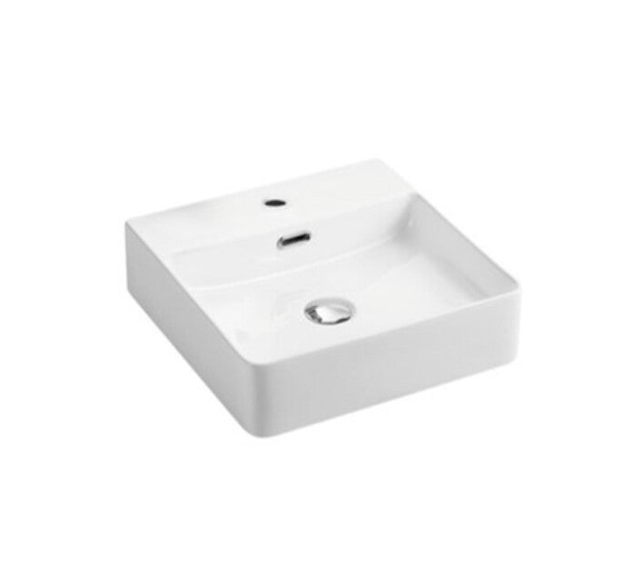420*420*120mm Poseidon PW4242 Gloss White/Matt White Ceramic Square With Overflow 1 Tap Hole Wall Hung Above Counter Basin