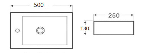 500*250*130mm Poseidon PW5025 Gloss White Ceramic Rectangle Left/Right Hand Bowl With 1 Tap Hole Wall Hung Basin