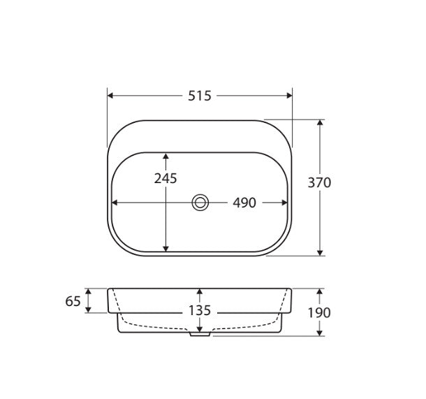 515*370*135mm FIE Parisa Gloss White Ceramic Rectangle 0/1 Tap Hole Insert Basin