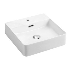 420*420*120mm Poseidon PW4242 Gloss White/Matt White Ceramic Square With Overflow 1 Tap Hole Wall Hung Above Counter Basin