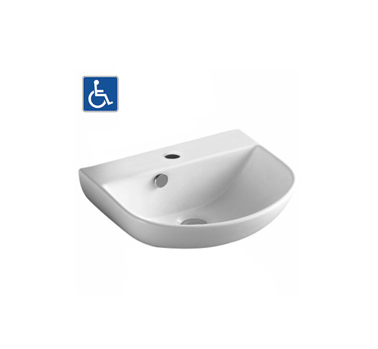 440*360*180mm Poseidon PW4336 Gloss White Ceramic Arch With Overflow 1 Tap Hole Wall Hung Basin