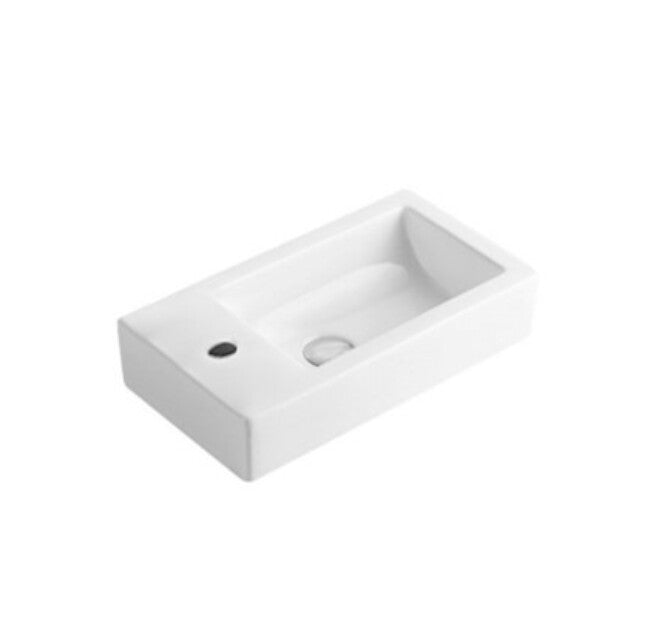 455*250*120mm Poseidon PW4525 Gloss White Ceramic Rectangle Left/Right Hand Bowl With 1 Tap Hole Wall Hung Basin