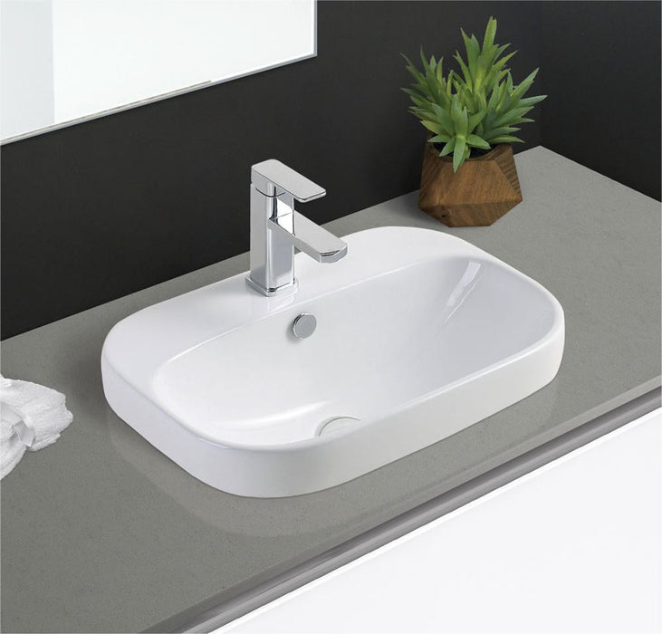 515*370*135mm FIE Parisa Gloss White Ceramic Rectangle 0/1 Tap Hole Insert Basin