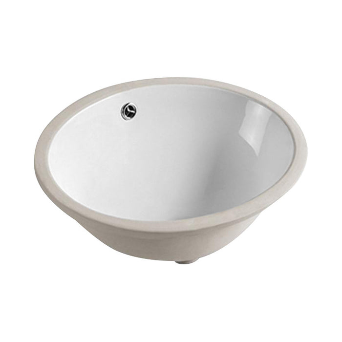340*340*190mm Poseidon PU3434 Gloss White Ceramic Round With Overflow Under-Mount Basin