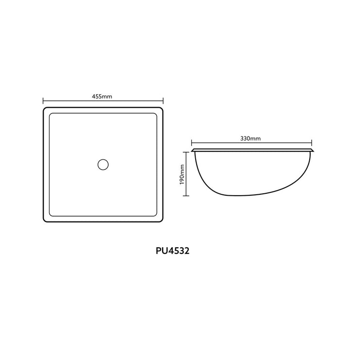 455*325*180mm Poseidon PU4532 Gloss White Ceramic Rectangle With Overflow Under-Mount Basin