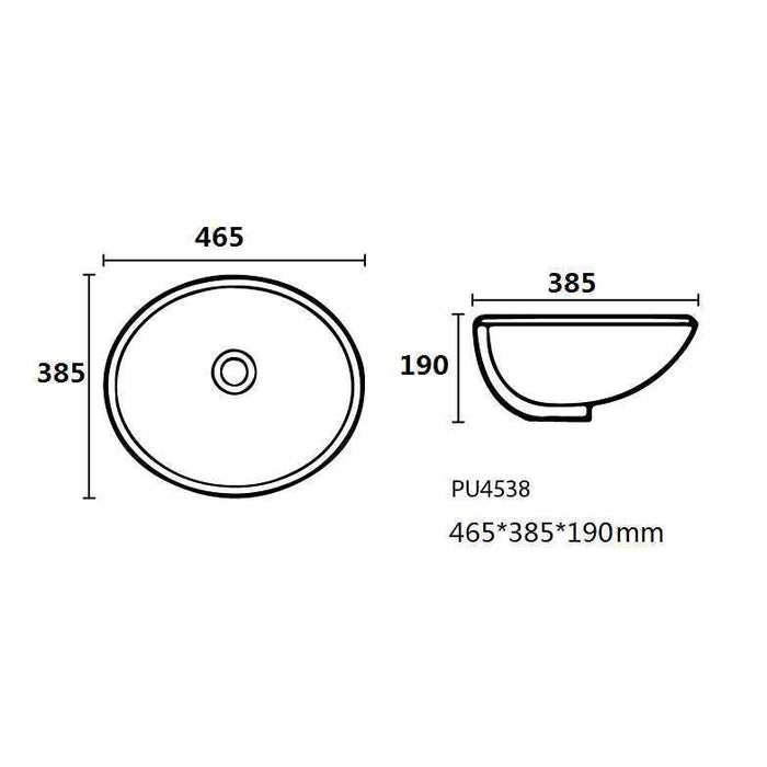 470*390*200mm Poseidon PU4538 Gloss White Ceramic Oval With Overflow Under-Mount Basin (Copy)