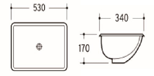 530*340*170mm Poseidon PU5334 Gloss White Ceramic Rectangle With Overflow Under-Mount Basin