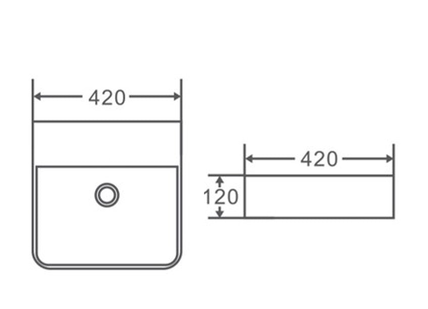 420*420*120mm Poseidon PW4242 Gloss White/Matt White Ceramic Square With Overflow 1 Tap Hole Wall Hung Above Counter Basin