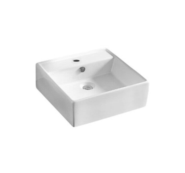 460*460*155mm Poseidon PW4646 Gloss White Ceramic Square With Overflow 1 Tap Hole Wall Hung Above Counter Basin