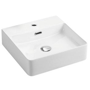 420*420*120mm Poseidon PW4242 Gloss White/Matt White Ceramic Square With Overflow 1 Tap Hole Wall Hung Above Counter Basin