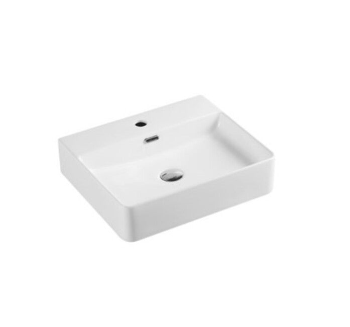 500*420*120mm Poseidon PW5042 Gloss White Ceramic Rectangle With Overflow 1 Tap Hole Wall Hung Above Counter Basin