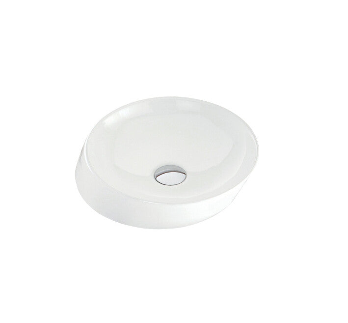 350*350*100mm FIE Alix Gloss White Ceramic Angled Round Above Counter Basin