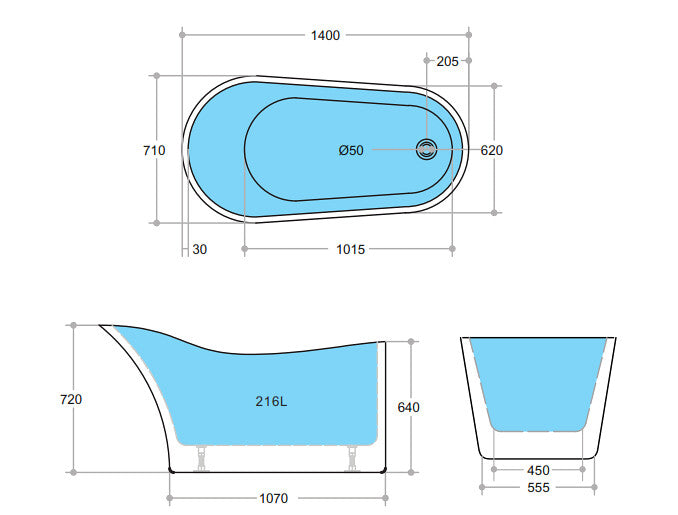 1400-1700*710*720mm Poseidon BBT Gloss White/Gloss Black Special Shape Acrylic Freestanding Bathtub